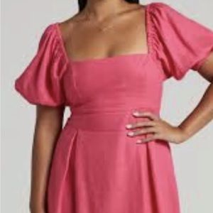 SHOWPO MATTY MINI DRESS - STRAPPY BACK PUFF SLEEVE BABY DOLL DRESS IN PINK SZ 6